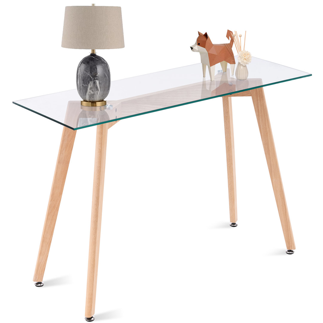 Diano 43.3" Narrow Console Table with Solid Wood Legs and Tempered Glass Top Desk Corrigan Studio® Table Base 
