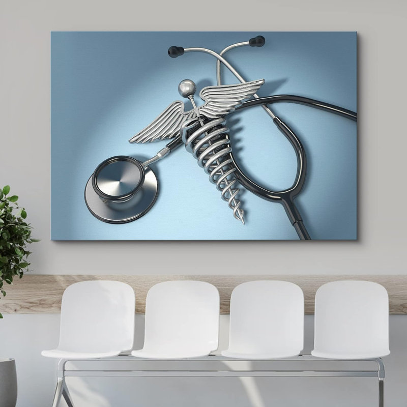 Rendu 3D, médecin, stéthoscope, caducée, art médical, santé, remise en forme, décoration murale, H 24 po x l 36 po