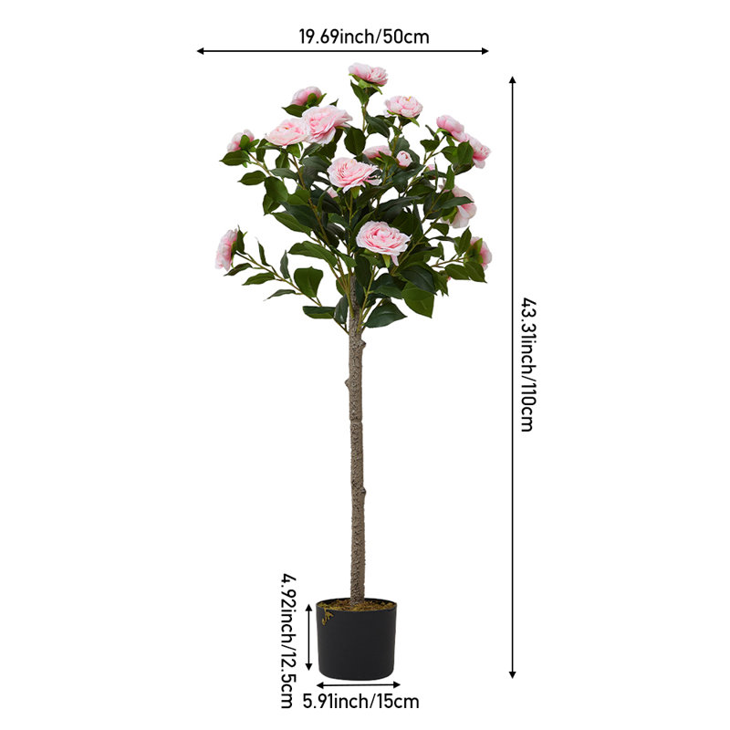 110cm Faux Camellia Tree in Pot, Pink