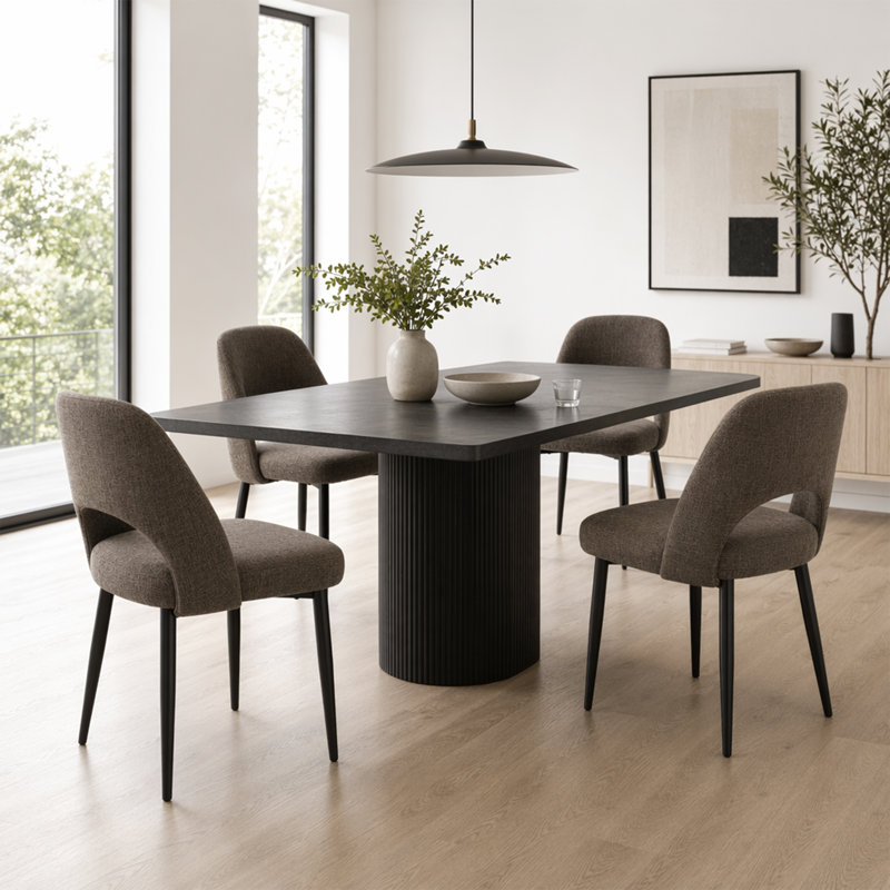 Modern Upholstered Dining Chair (Set of 4, BROWN), Brown