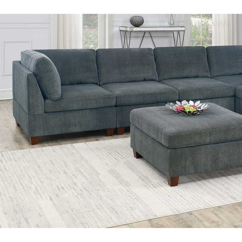 Soft Grey Chenille 8Pc Sectional With Foam For Living Room Contemporary Fabric Modular Cushion Back