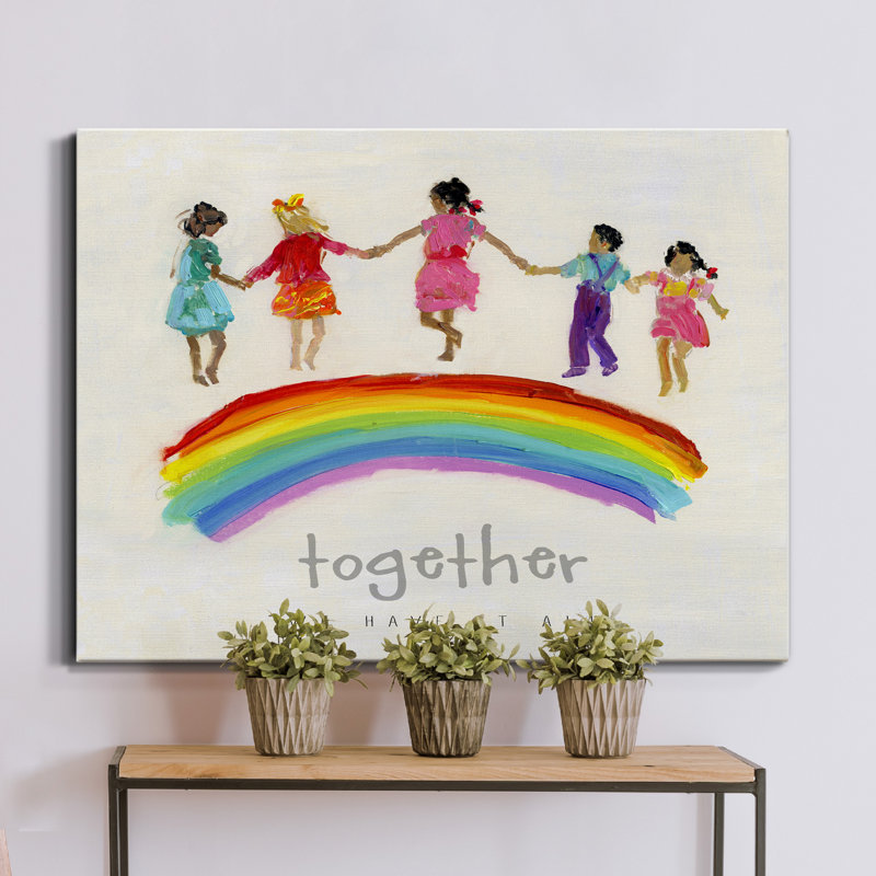 Rainbow Kids Together - impression sur toile tendue, H 18 po x l 12 po x P 1 po