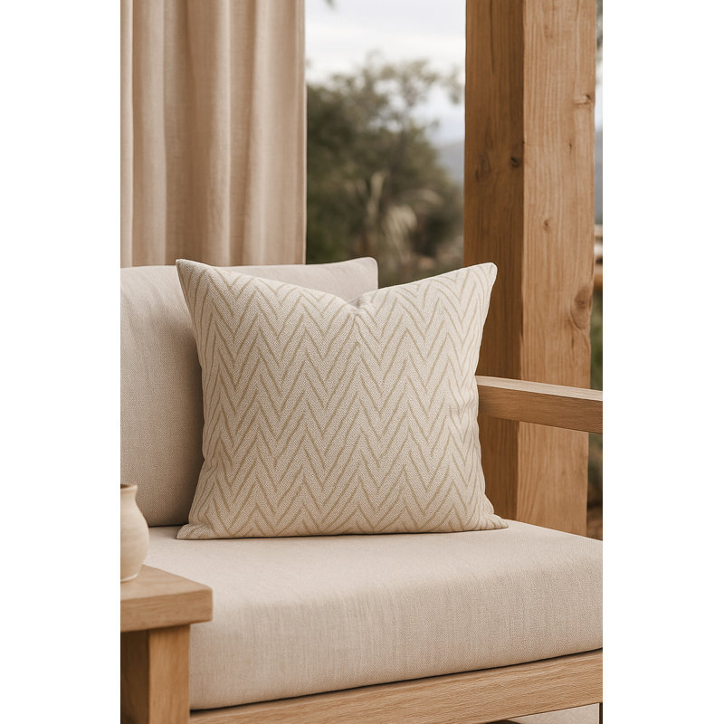 Rustic Beige Chevron Boucle Indoor Outdoor Pillow 20x20, Square 20", Pillow Cover Only - No Insert