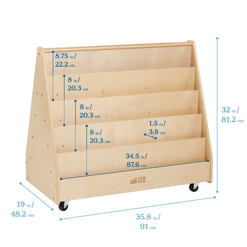 Natural Birch Double-Sided Mobile Book Display with Casters