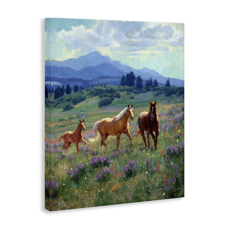 «Beautiful Mountain Valley Horses», art mural par Claire Goldrick, H 20 po x l 16 po
