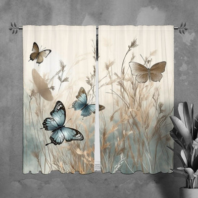 Butterfly Window Curtains Insect Beige Drapes