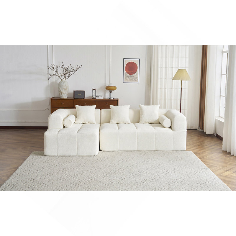 Versatile Modular Sofa With Side Pockets And Plush Pillows For Living Room, Beige Chenille