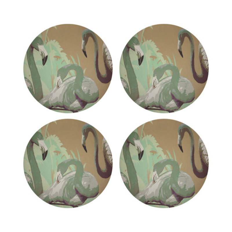 Palm Springs Golden Vegan Leather Round Coasters, Belize