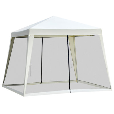 Auvent extérieur 10 pi x 10 pi, abri de soleil à pattes inclinées avec parois latérales en filet, tentes de patio pour fêtes, blanc crème