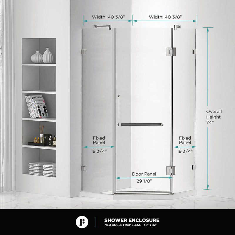 40.37'' W x 74.25'' H Hinged Frameless Shower Door, Satin Brass