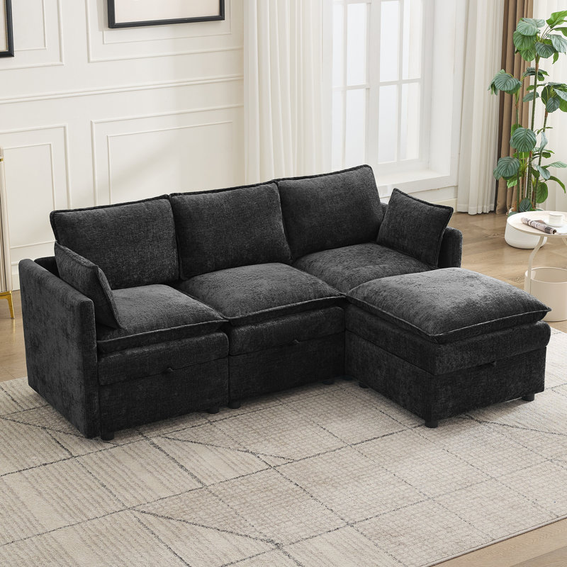 Canapé modulaire en L 80,3 po avec rangement, Noir
