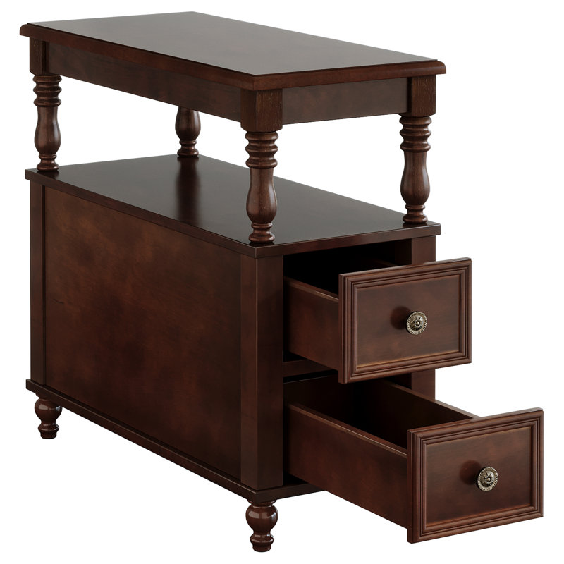 Solid Wood 2-Drawers End Table Side Table For Living Room