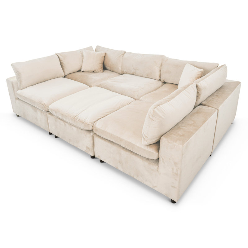 Canapé modulaire en velours Hayward, Velours ivoire