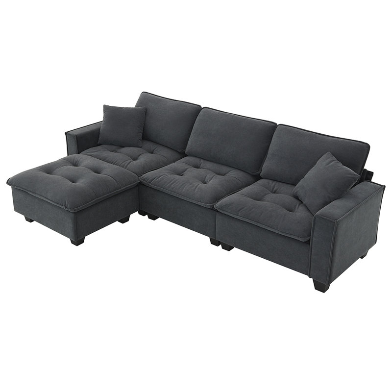 Canapé modulaire convertible moderne avec coussins et repose-pieds gratuits pour le salon, Velours suède gris foncé Dovray