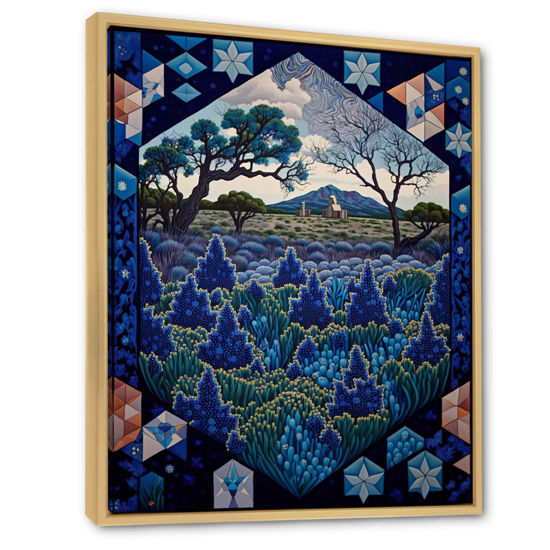 Field of Blossoming Bluebonnets sur impression sur toile, H 32 po x l 16 po x P 1 po, Cadre flottant brun