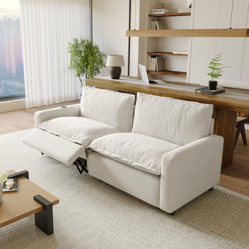 2-Piece Modular Linen Power Reclining Sectional Sofa With Heated Seats And Wireless Charging, Beige