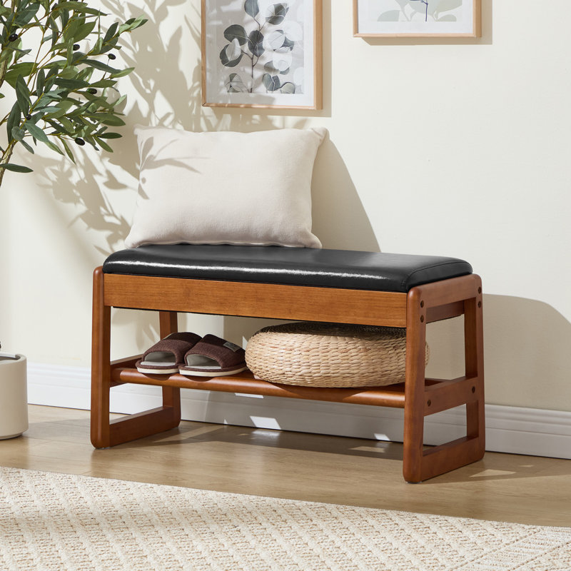 Entryway Shoe Organizer Bench with Open Storage, BLACK