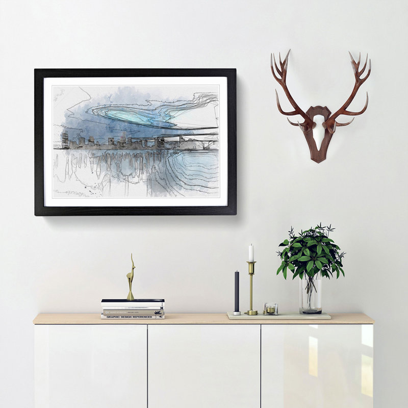 New Jersey Skyline in Abstract - Picture Frame Graphic Art Print, 36cm H x 48cm W x 2cm D, Black Framed