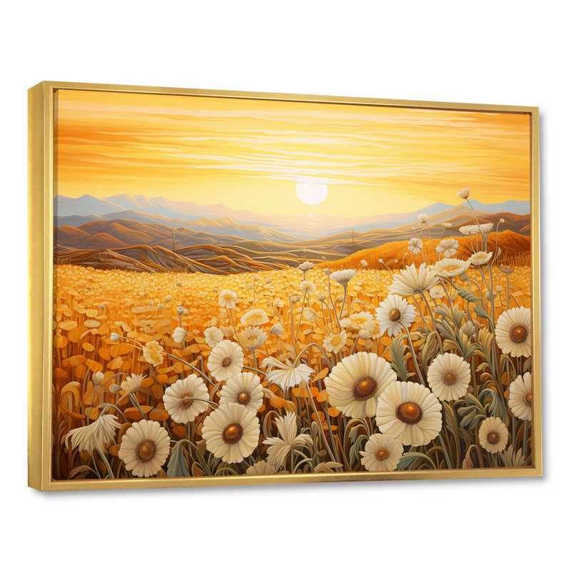 Radiant Golden Blooming Meadow II sur toile, Cadre flottant doré, H 34 po x l 44 po x P 1,5 po