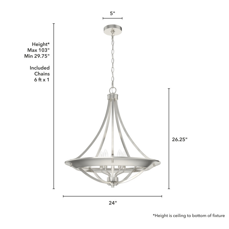 Hunter Perch Point 4 Light Pendant 24 Inch Ceiling Light Fixture, Brushed Nickel