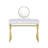 Rectangular Vanity Desk With White & Gold Embellishments, Crystal Handle, Metal Frame, Mirror Jewelry Tray, 2 Drawers Touches, Vanity, Removeable Mirror, 2/3 Drawer Glide