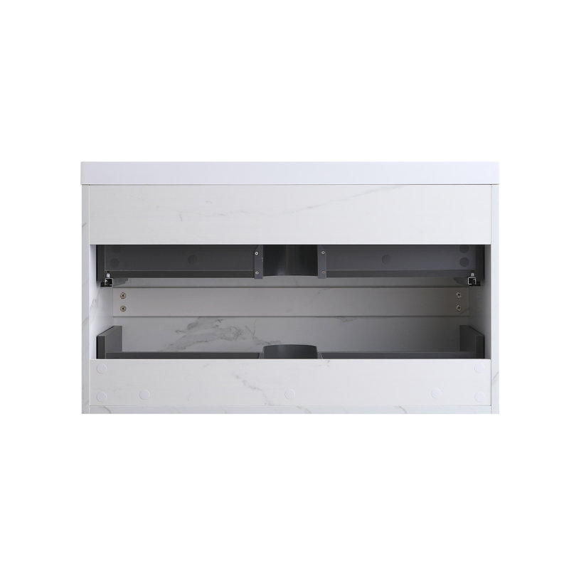 36 Inches Wall-Mounted Bathroom Vanity Set With Resin Integrated Top, Cararra