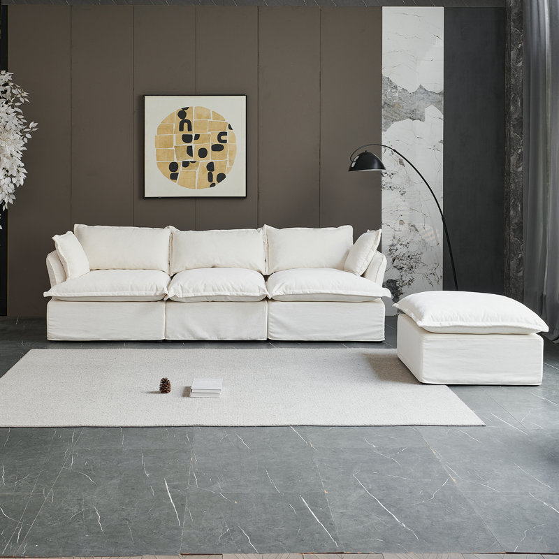 Canapé modulaire 115 po, Mélange de lin blanc Mahamadou