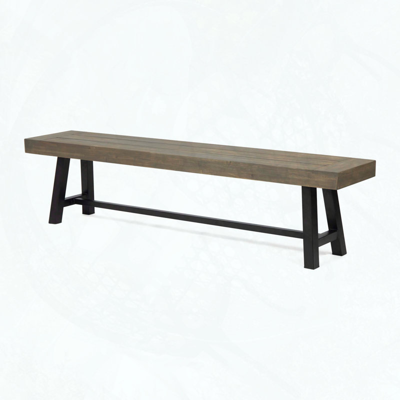 Outdoor Acacia Wood Patio Bench with Slatted Seating and A-Frame Legs, Dark Gray