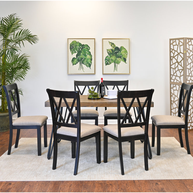 Ensemble de table de salle à manger, table de salle à manger en épingle à cheveux avec chaises à dossier croisé, noir riche