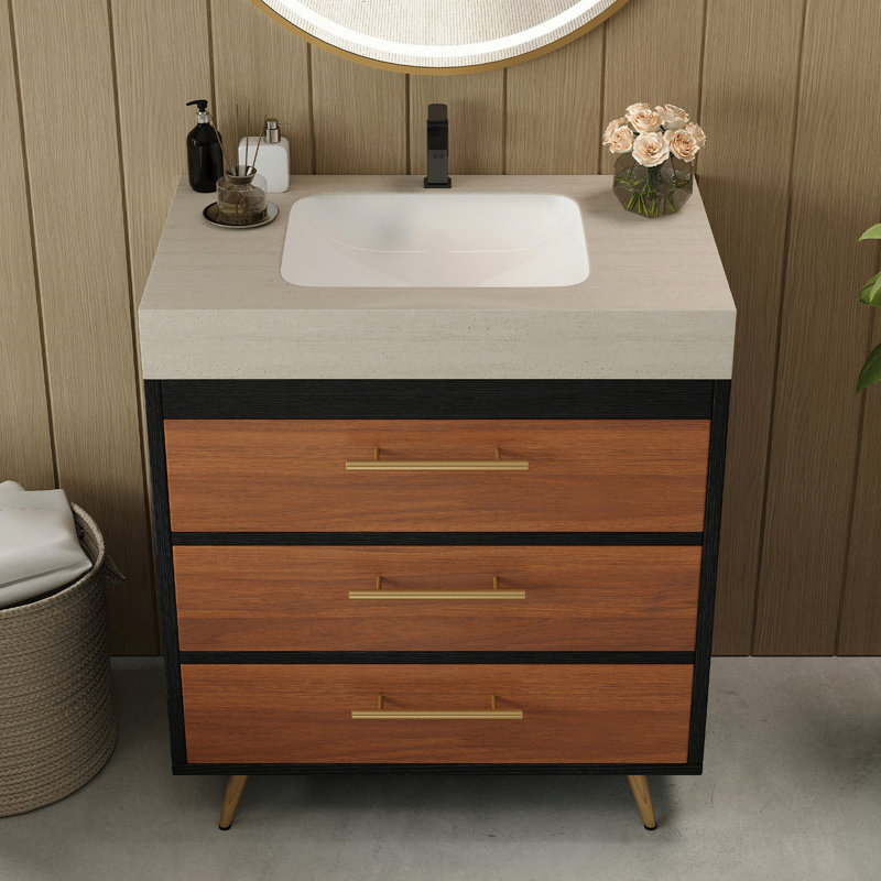 Meuble-lavabo Minimalist, Brown/Black, Beige
