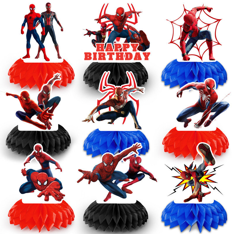 9Pcs Spiderman Honeycomb Centerpieces for Birthday