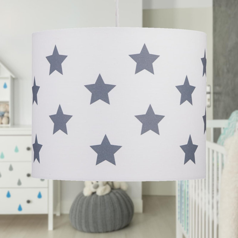 20cm H Cotton Drum Pendant Shade ( Uno ), White/Grey