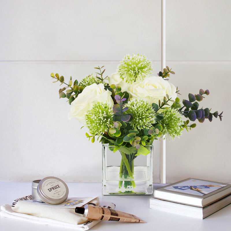 Faux Silk Roses Arrangement in Vase