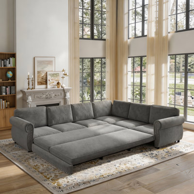 118" Oversize Convertible Sleeper Sofa With Nailhead Trim, Upholstered Sofa Couch With Pull-Out Bed