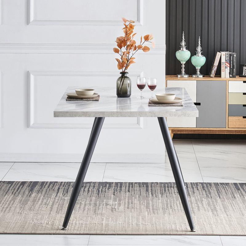 Ernst 120/150cm Nordic Metal Base Rectangular Manufactured Wood Dining Table, White, 150cm x 90cm