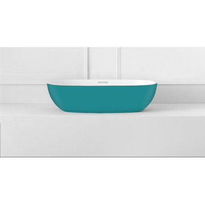 Victoria + Albert Barcelona 13'' Gloss White/Matte Turquoise Blue Volcanic Limestone Oval Bathroom Sink with Overflow