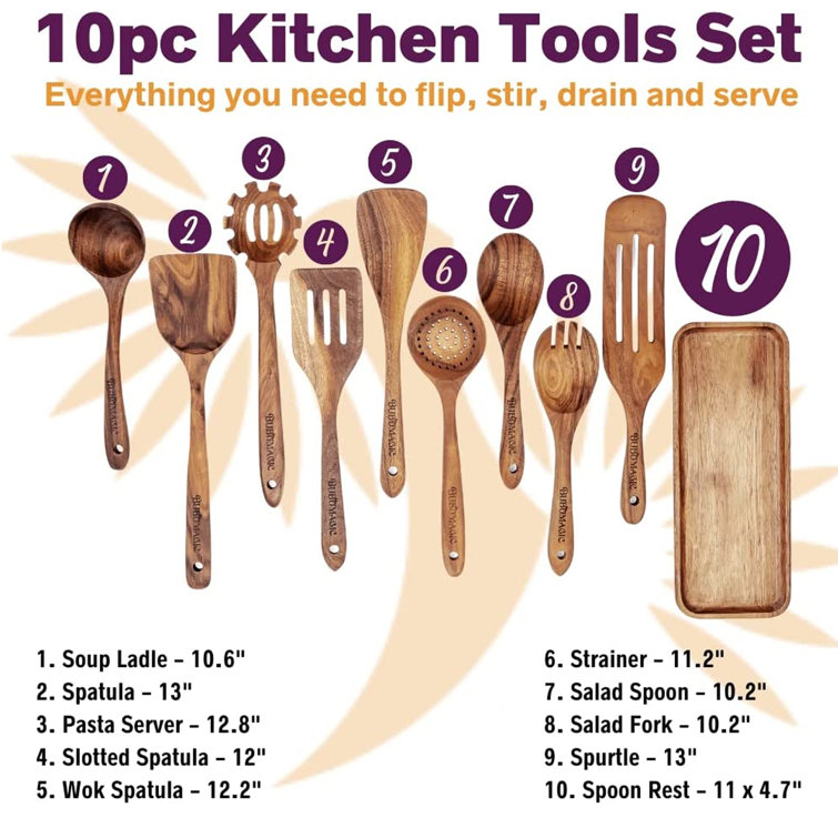 10 PCS Wooden Spoons for Cooking, Spoons and Spatula Set with