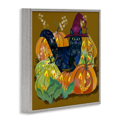 «Cat with Jack-o-Lanterns», giclée encadrée, design par Kay Widdowson