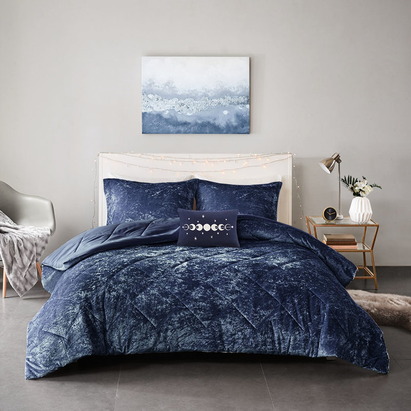 Édredon en velours bleu marine très grand / très grand - intérieur, extérieur diamant, entretien facile, lavage en machine