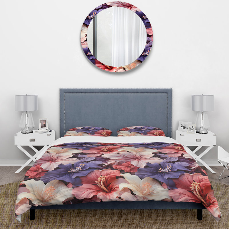 Ensemble de housse de couette Coral Mirage Vii, Housse de couette pour grand lit et 2 taies décor