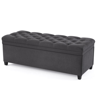 50" Storage Ottoman Bench Tufted With Storage For Living Room, Dark Gray