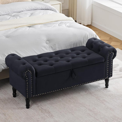 Lunara 51"Storage Bench for Bedroom End of Bed with Tufted Seat and Roll Nailhead Trims Arms