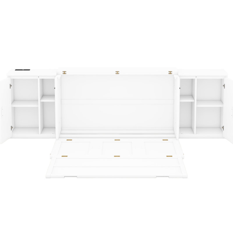 Grand lit blanc avec options de rangement - Polyvalent pour les armoires peu encombrantes, idéal pour le travail au bureau