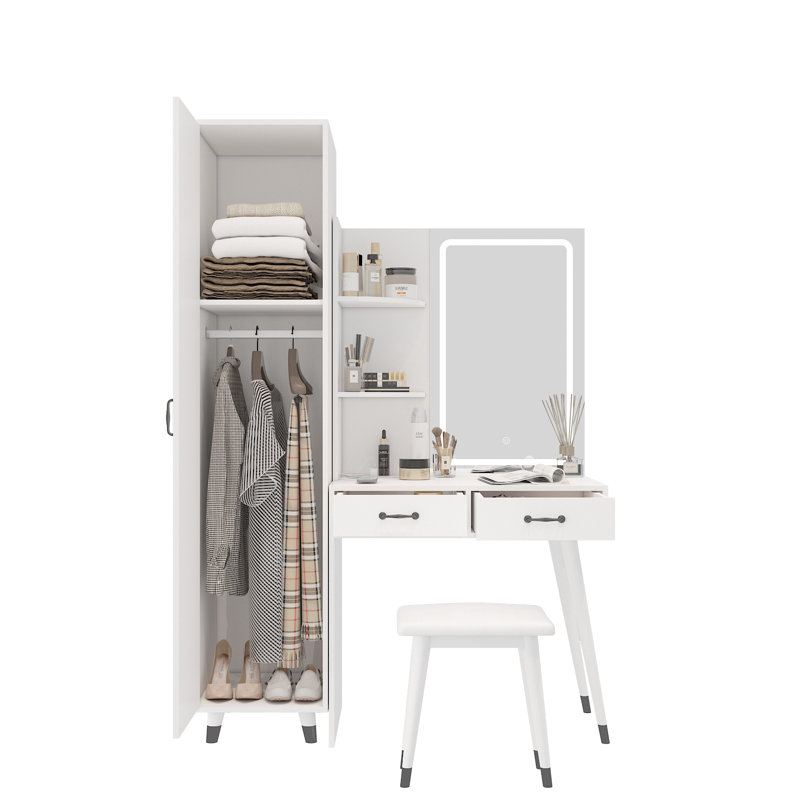 Black Makeup Vanity Set With Armoire, White