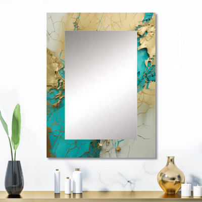 Encre liquide captivante Turquoise Gold - miroir unique en marbre, grand miroir mural moderne, impression d'art en métal