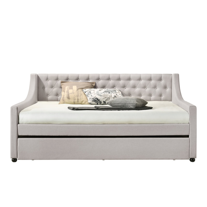 Folger Fog Button Tufted Daybed with Trundle, Fog, Twin