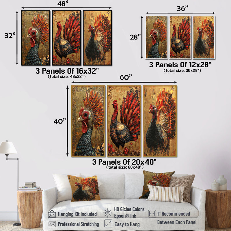 Gilded Glory Vintage Turquie I - Collection de reproductions sur toile 3 pièces, H 40 po x l 60 po, Argent argent