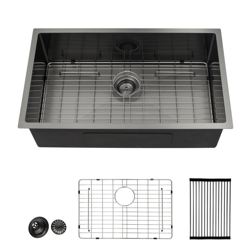 30" L x 18" W Undermount Kitchen Sink Gunmetal Black Sink 16 Gauge Stainless Steel Single Bowl Sink