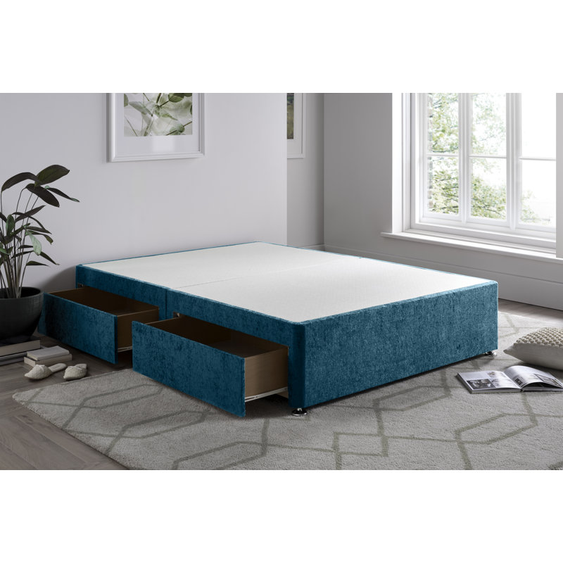 Chenille Divan Bed Base, Small Single (2'6), Teal, No Storage