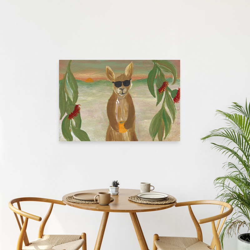 «Cool Kangaroo Sunset», art animalier contemporain, H 24 po x l 36 po